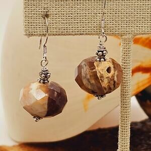 Boulder Opal Faceted Vint. Bead Sterling Artisan Earrings